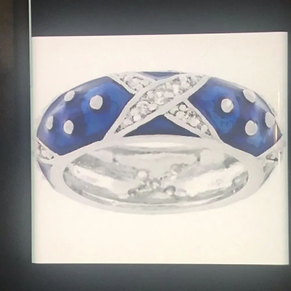 Newย BlueโEnamelโ&โCZโโXโโDesignโStackโBandโRing